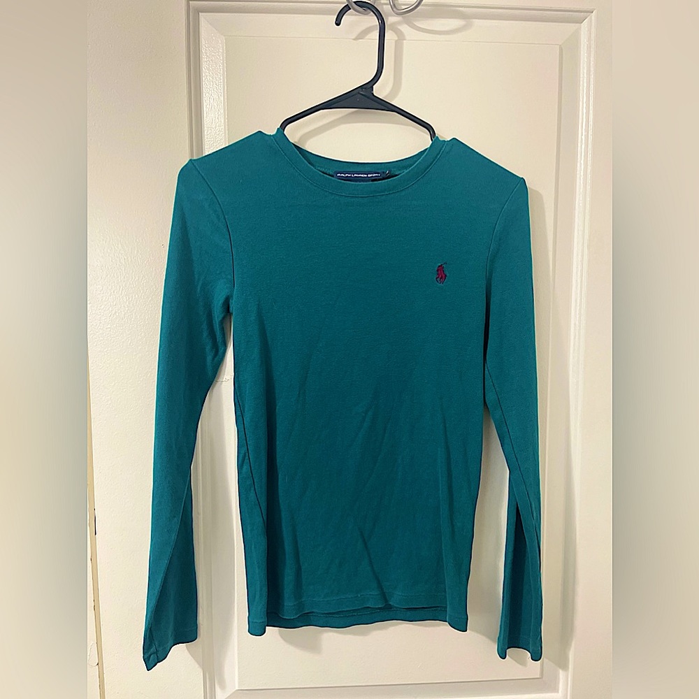 Ralph Lauren Sport Teal Long Sleeve Tee, Size Medium